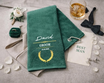 Personalised Wedding Golf Towel – Best Man, Groomsman & Groom Gift