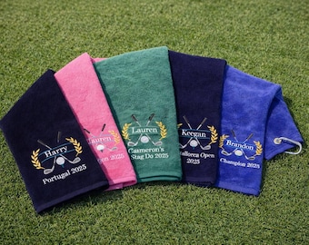 Golf Towel Personalised Embroidered – Golf Towel Gift - Golf Holiday Gift Personalise With Name and Location