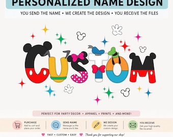 Mouse Custom Name PNG Personalized Character Name Design Digital Download Kids Birthday Shirt Design, Custom Name Clipart DIY Party Decor