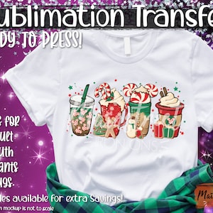 Christmas Mouse Coffee Latte Peppermint Mocha Drinking Sublimation Print - Ready to Press! Shipped Sublimation