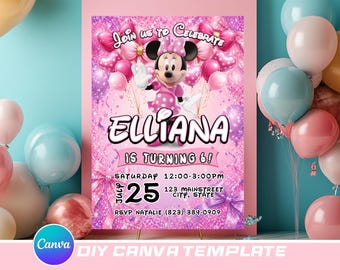 Minnie Mouse Birthday Canva Template Invite 5x7 Invitation