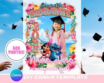 Hawaiian Graduation 2026 Canva Template: Editable Design File - Lilo stitch
