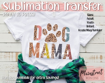 Dog Mama Leopard Dog Mom Sublimation Print - Ready to Press -  Puppy  T-shirt Gift  Iron On Wholesale We print You press