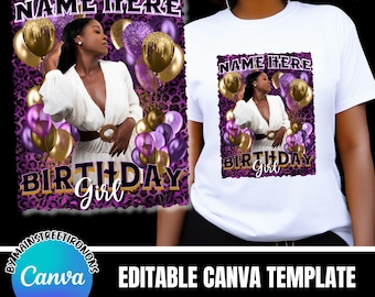 Birthday Girl Leopard Canva Template: Purple & Gold Design (PNG JPEG File)