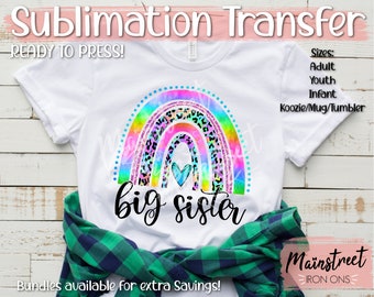 Big Sister Rainbow Neon Leopard Sublimation Print - Ready to Press - Shipped Sublimation