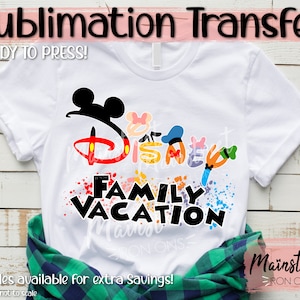 Family Vacation Mouse Sublimation Print - Ready to Press! Shipped Sublimation Family Shirts Wholesale Watercolor Iron On