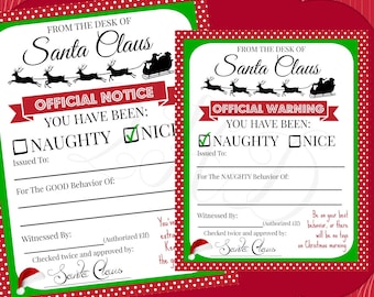 DIGITAL FILE Christmas Official Notice from Santa Naughty & Nice files - Digital Download - You Print