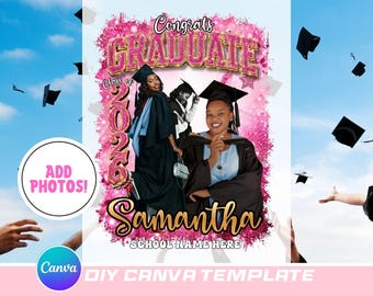 Pink Bling Graduation 2026 Canva Template: Editable Design File