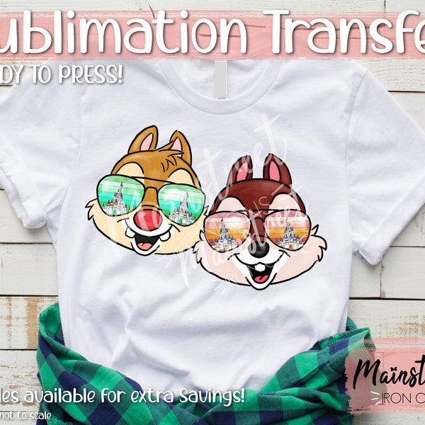 Chipmunks Sublimation - Shipped - Ready to press - Gift Theme Park - Shipped Sublimation Family Shirts Wholesale Watercolor Iron On Animal