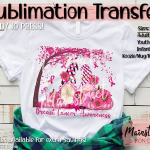 Breast CancerAwareness Gnome Sublimation Print - Ready to Press
