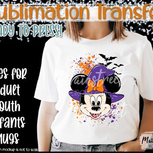 Mouse Witch Theme Park  Fall Mouse Floral Halloween Sublimation Print - Ready to Press