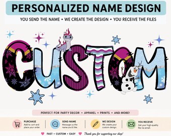 Frozen Elsa Custom Name PNG Personalized Character Name Design Digital Download Kids Birthday Shirt Design, Princess Clipart DIY Party Anna