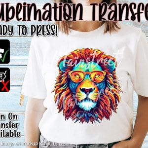 Ready to Press! 90's Lion Colorful Bright Sublimation Print T-shirt Transfer Iron On Country Wholesale Summer Western BoHo Retro Fall Gift
