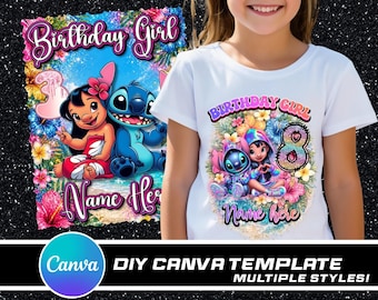 Lilo & Stitch Birthday Canva Template: Editable Design File