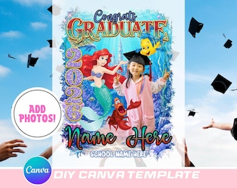 Mermaid Graduation 2026 Canva Template: Editable Design File - Ariel