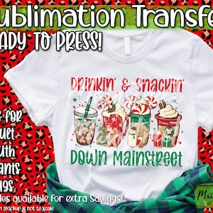 Ready to Press! Holidays Drinkin and Snacking Mouse Latte Christmas  Sublimation Print - Ready to Press! Shipped Sublimation