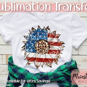 Sunflower Retro Leopard Patriotic 4th of July Sublimation Print - Ready to Press - Shipped Sublimation