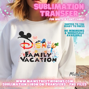 Family Vacation Mouse Sublimation Print - Ready to Press! Shipped Sublimation Family Shirts Wholesale Watercolor Theme Park Reunion