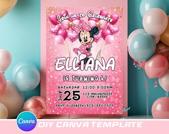 Minnie Mouse Birthday Canva Template Invite 5x7 Invitation
