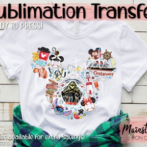 Ready to Press! Cruise Doodle Ship Mouse Castaway Cay Sublimation Print - Ready to Press! Shipped Sublimation Gift Vacation Holiday Ship