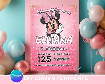 Minnie Mouse Birthday Canva Template Invite 5x7 Invitation