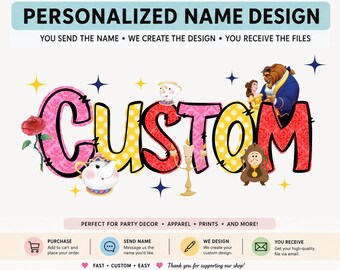 Beauty Belle Custom Name PNG Personalized Character Name Design Digital Download Kids Birthday Shirt Design, Custom Name Clipart DIY Party
