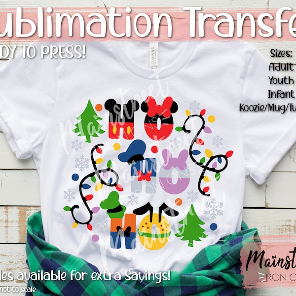 Ho Ho Ho Characters Christmas Doodle Sublimation Print Sublimation family Vacation T-shirt Gift Iron On Wholesale We print You press