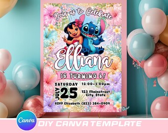 Lilo & Stitch Birthday Canva Template Invite 5x7 Invitation
