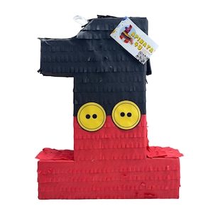 Number One Pinata, Black & Red Mouse Themed 1st Birthday Party Pinata, Kids Party Supplies and Decorations, Perfect Gift for First Birthday