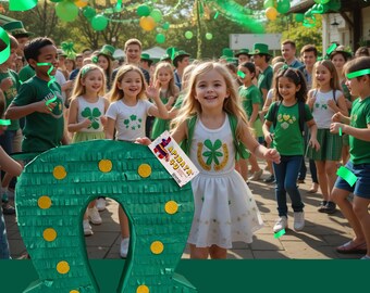 St. Patrick's Horseshoe Green Color Pinata with Shamrock Accents Clover Shamrock Lucky Theme, Green Irish Party Gift, Birthday Celebrations