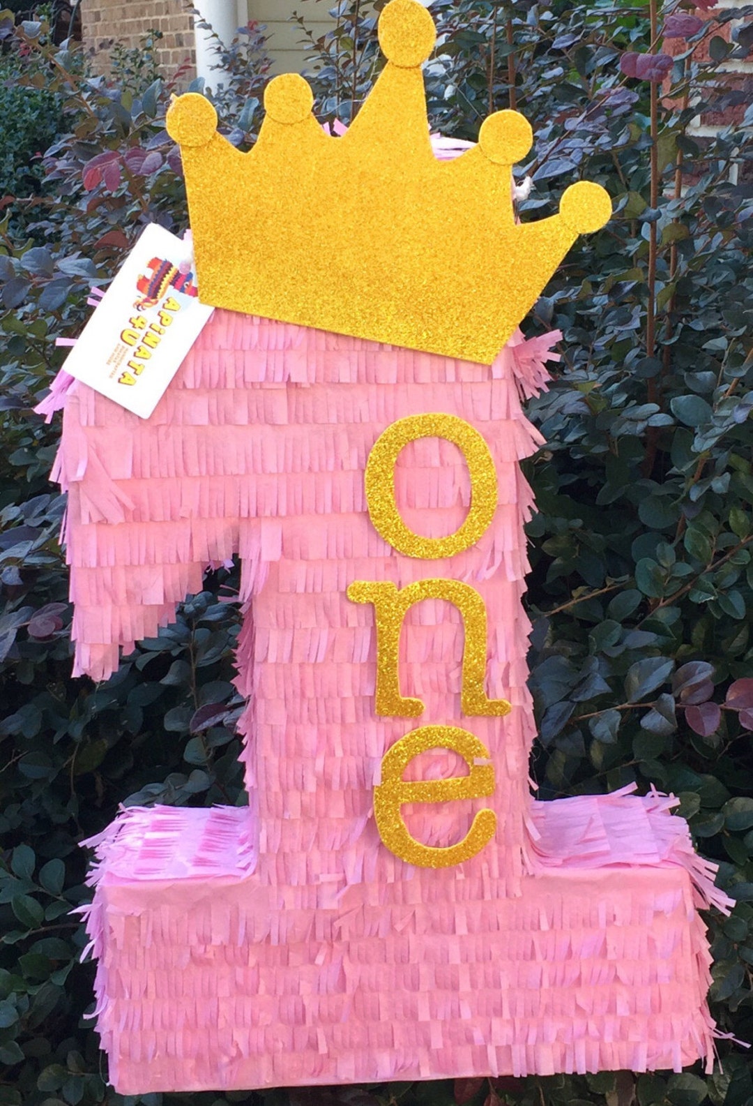 20''tall Pink & Gold Number One Piñata With Gold Crown 