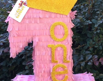 20''Tall Pink & Gold Number One Piñata with Gold Crown