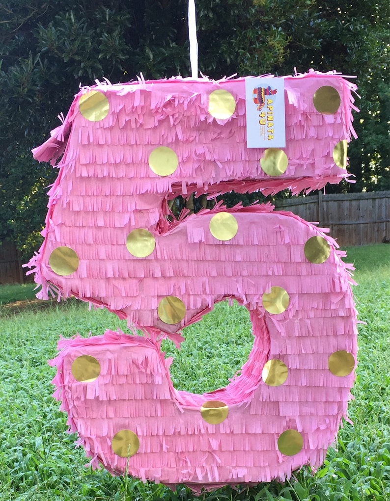 Large Number Five Pinata 24 Tall Pink & Gold Etsy