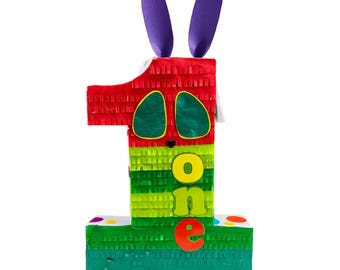 Number One Pinata, Multi Colors Caterpillar Themed Number One Pinata for First Birthday Party Decoration, Gift for Kids & Caterpillar Lovers