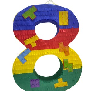 Building Blocks Number 8 Pinata, Perfect Party Decoration Red Yellow Blue Green 7th 8th 9th Teens Kids, Colorful Pinata Kids 8th Birthday
