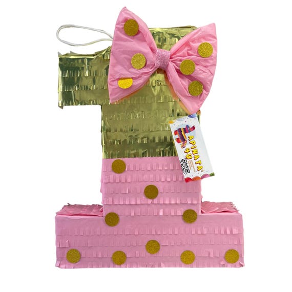 Pink Bow Tie Piñata Party Set - Includes Blindfold, Bat & Confetti For Birthday Celebrations