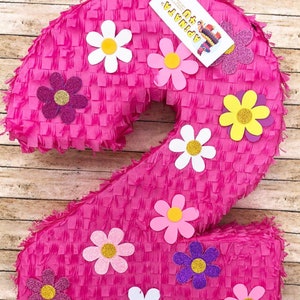 20&quot; Tall Number Two Pinata Flowers Theme Two Groovy Themed Party Pinata Daisy Flowers Accents Hippie Birthday Party