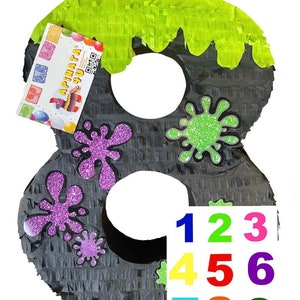 20&#39;&#39; Tall Number Eight Pinata Slime Theme Birthday Party Decoration Neon Party 5th 6th 7th 8th 9th