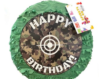 Sale! Ready To Ship! 16” Green Camouflage Pinata Army Themed Birthday Party Decoration Military Themed Happy Birthday Bullseye