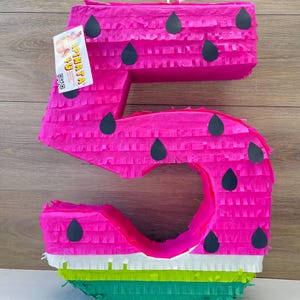 Number 5 Pinata, Pink Color Watermelon Theme, Fun and Colorful Party Decoration, Perfect for 5th Birthday Celebrations, Kids Party Supplies