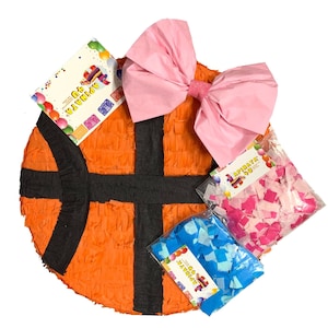 New! Handcrafted Custom Made Pinata Baskets or Bows Themed Basketball Gender Reveal Pink & Blue Confetti Included Ready to Use