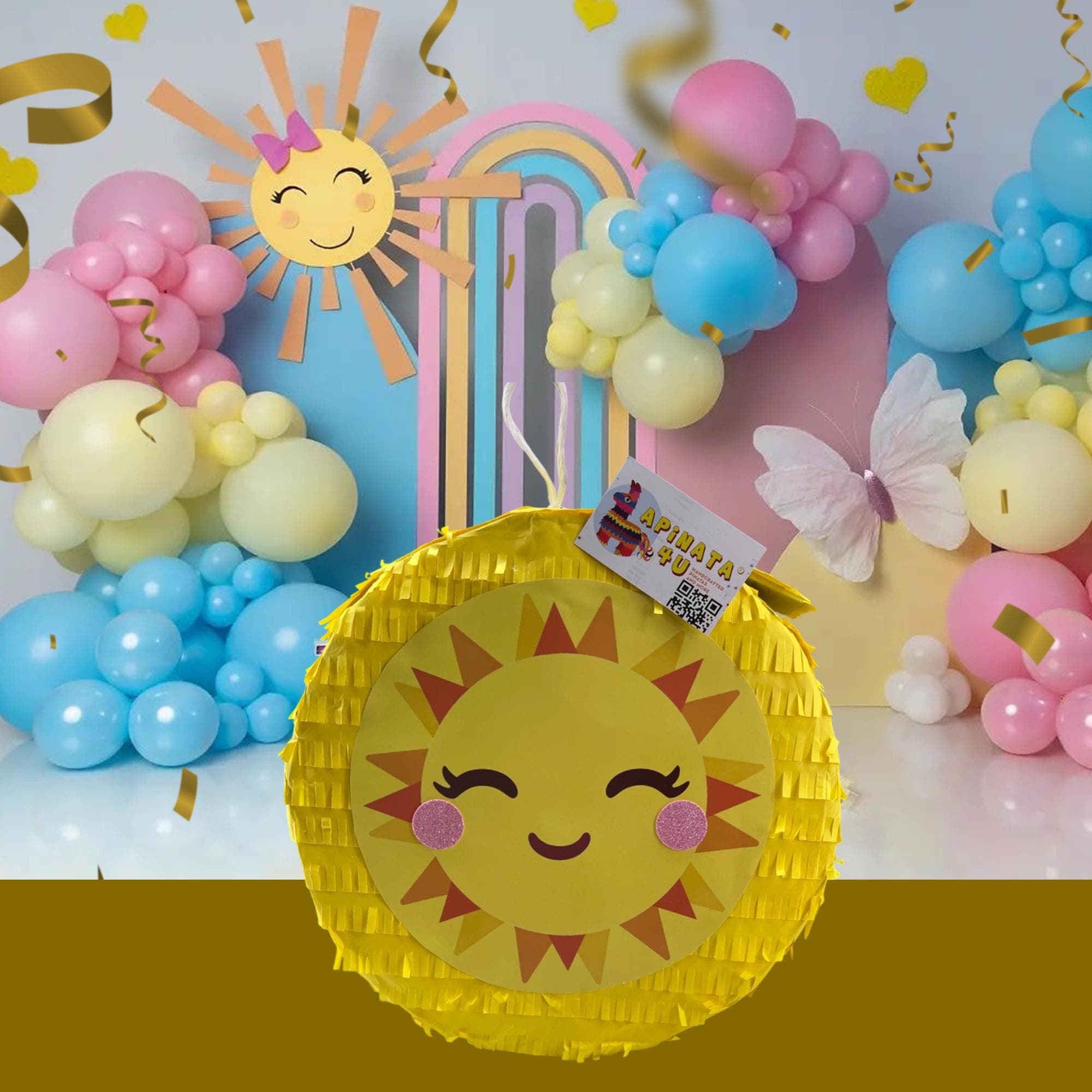 Sunset Pinata Yellow Smiling Sunshine Pinata, Sun Theme Party Decoration, Tropical ...