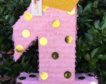 Number One Pinata Pink Color with Gold Crown