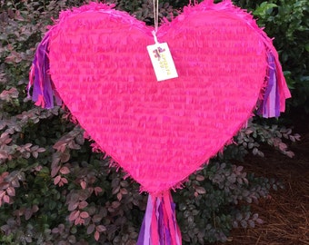 Hot Pink Heart Pinata with Hanging Streamers