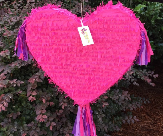 Hot Pink Heart Pinata with Hanging Streamers