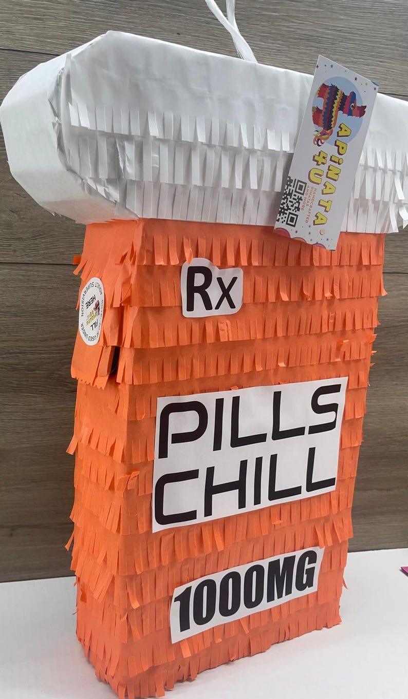 Prescription Pills Pinata, Rx Theme for Medical Parties, Pills Chill 1000mg, Pharmacy Decor, Medicine Themed Party Favors, Doctor's Party image 2