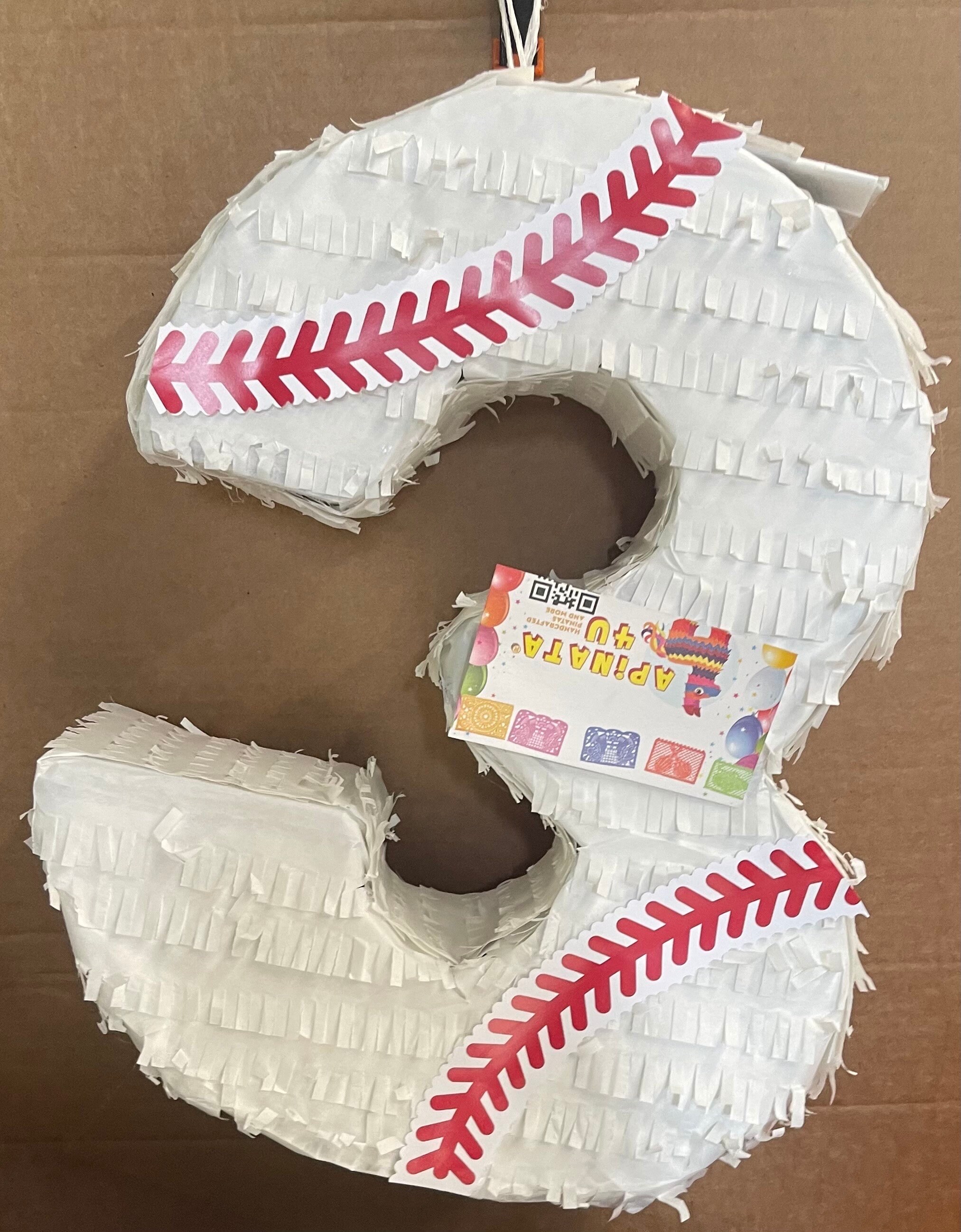 APINATA4U Number Three Pinata Baseball Theme Third Birthday Party Baseball Pinata More Numbers Available