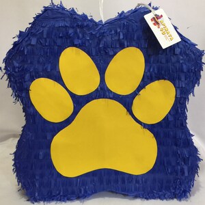 Puppy Paw Print Yellow & Blue Pinata, Puppy Theme Birthday Party Celebration, Pet Party Decor, Doggie Birthday Party Supplies, Ready to Ship