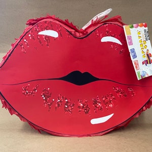 Red Lip Shaped Pinata, Perfect for Bachelorette Parties, Valentine&#39;s Day, and Romantic Celebrations, Fun Party Decoration, Ready to Ship
