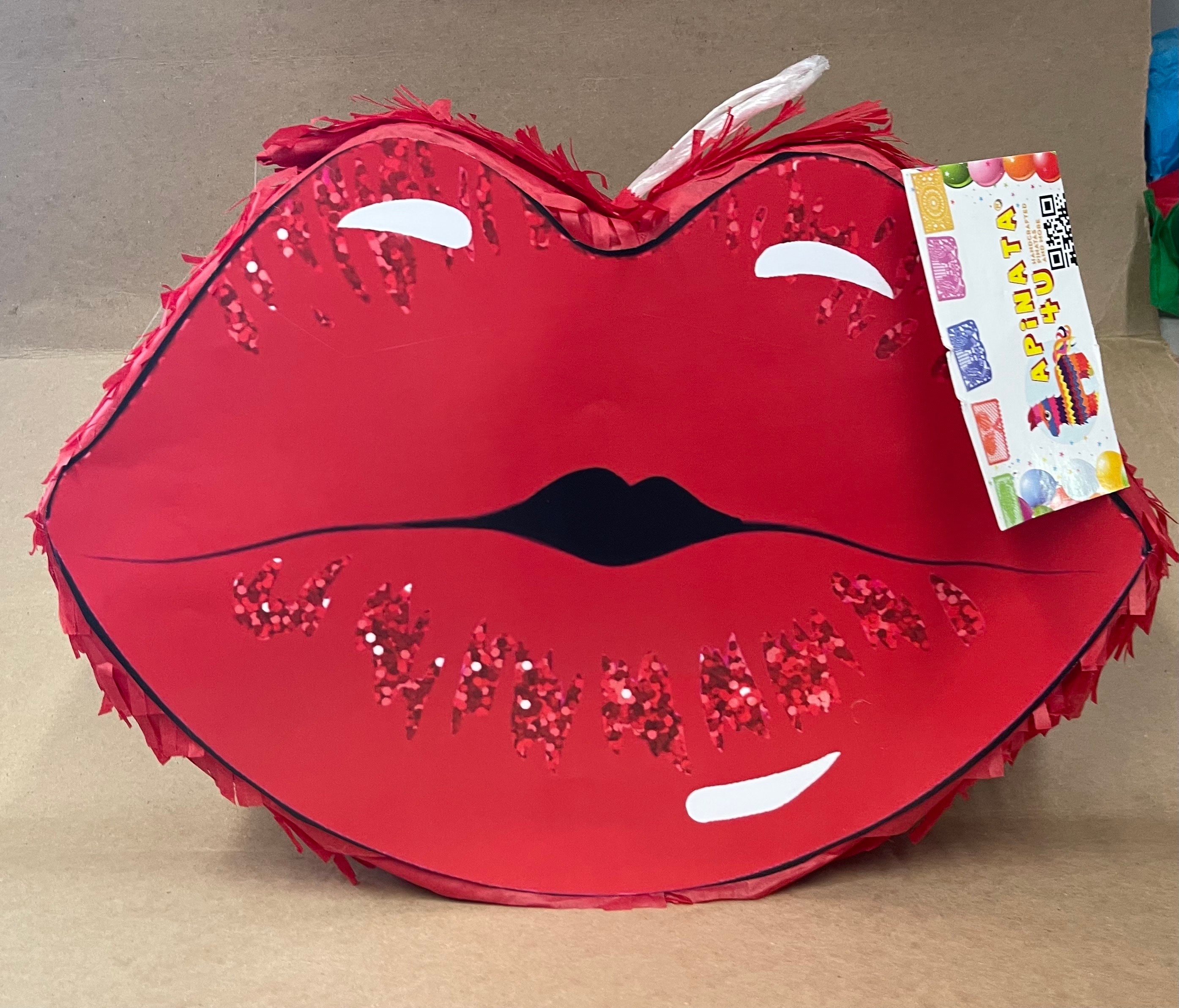 Red Lip Shaped Pinata, Perfect for Bachelorette Parties, Valentine's Day, and Romantic Celebrations, Fun Party Decoration, Ready to Ship